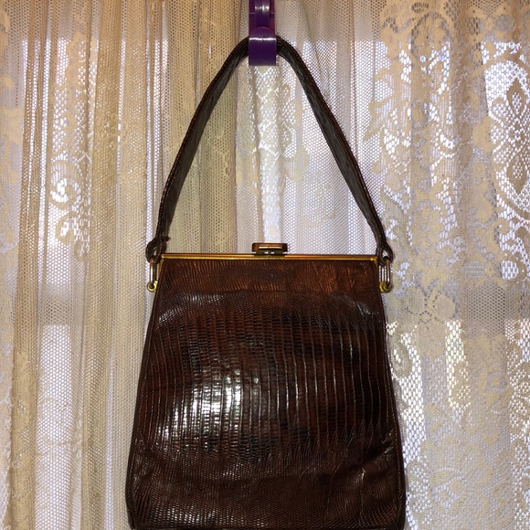 GENUINE! VINTAGE LIZARD? LEATHER HANDBAG - Picture 2 of 16
